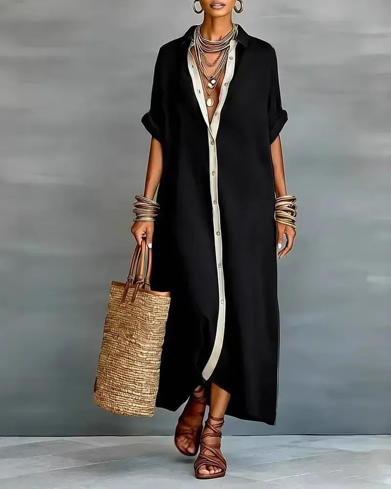 Nerena - Elegante Vestido Camisero Con Cuello En V Drapeado