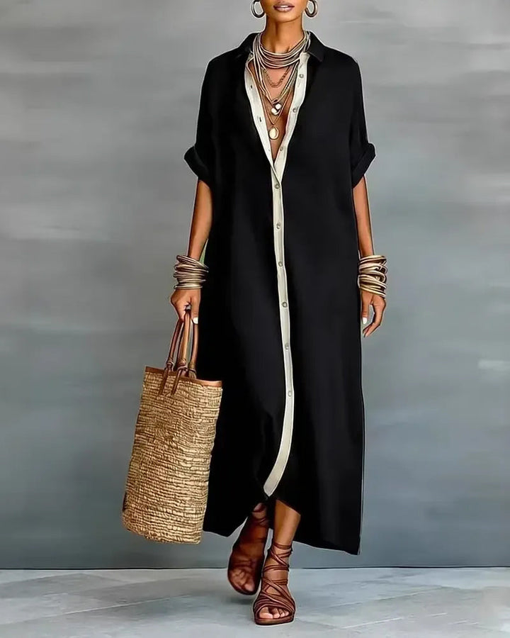 Nerena - Elegante Vestido Camisero Con Cuello En V Drapeado