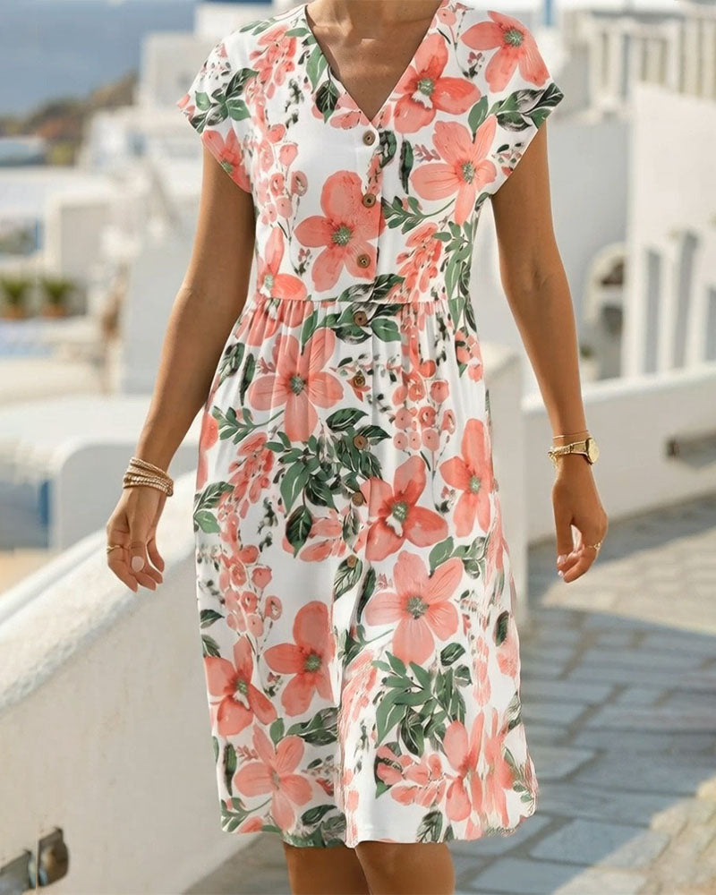 Sinera - Vestido Estampado Floral De Manga Corta