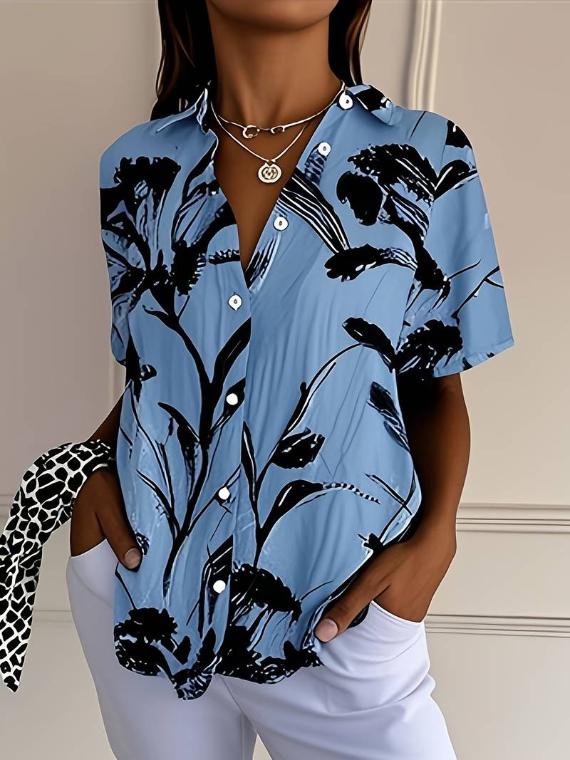 Ayalit - Camisa Estampada de Manga Corta a la Moda