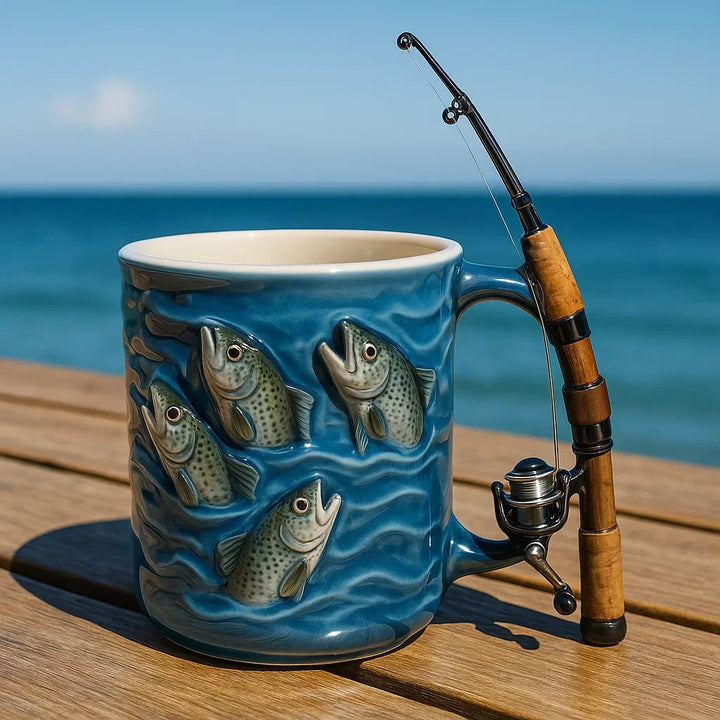 TideRoast - Taza de Pesca con Mango en forma de caña de pescar Miniatura