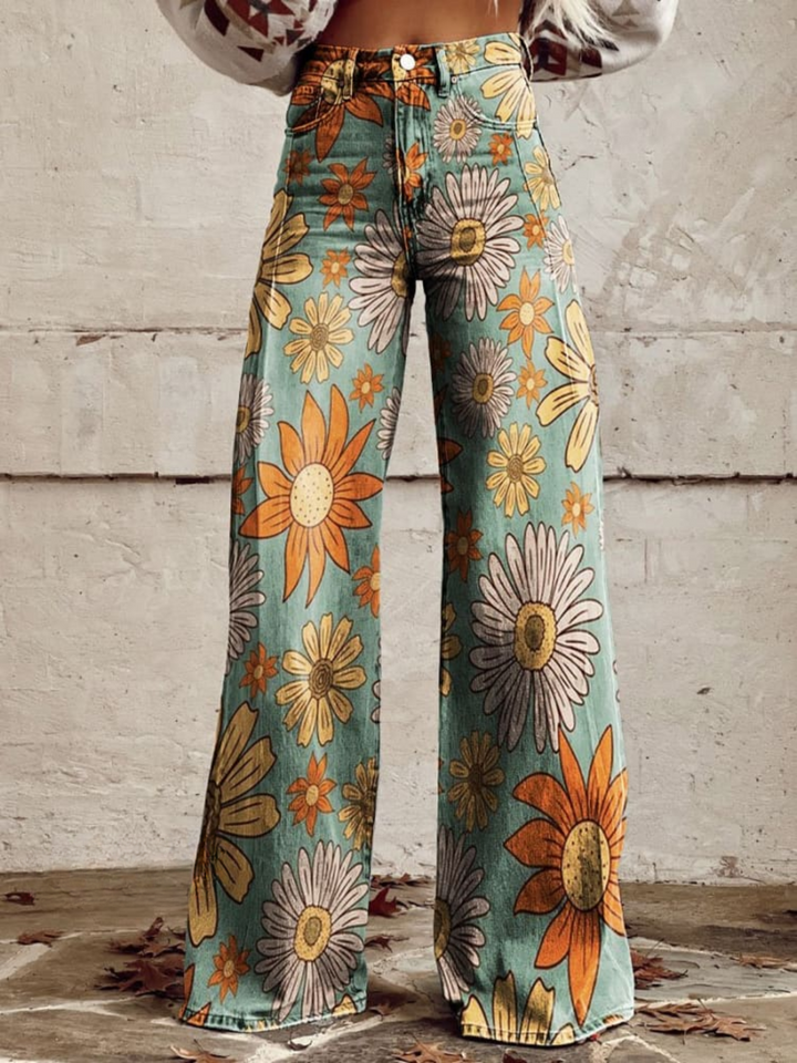 CIRILLA - PANTALONES SUELTOS DE FLORES VINTAGE