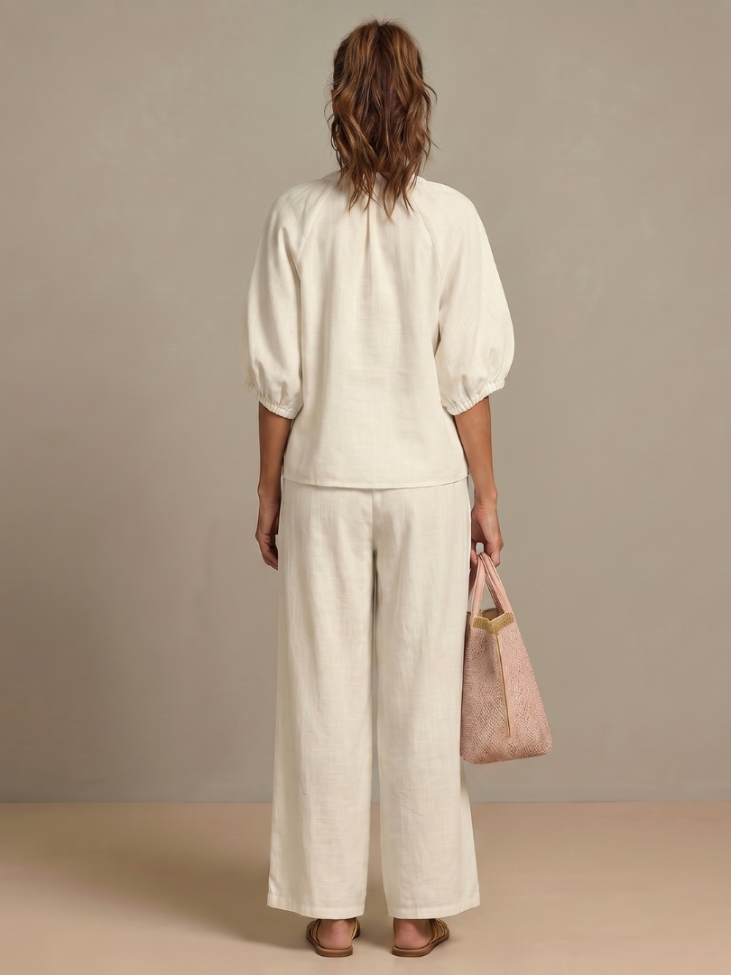 Sharina - Conjunto De Blusa Con Cremallera Y Pantalones De Pierna Ancha