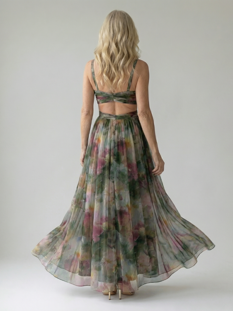 Xeenia - Elegante Vestido Largo De Gasa Con Aberturas
