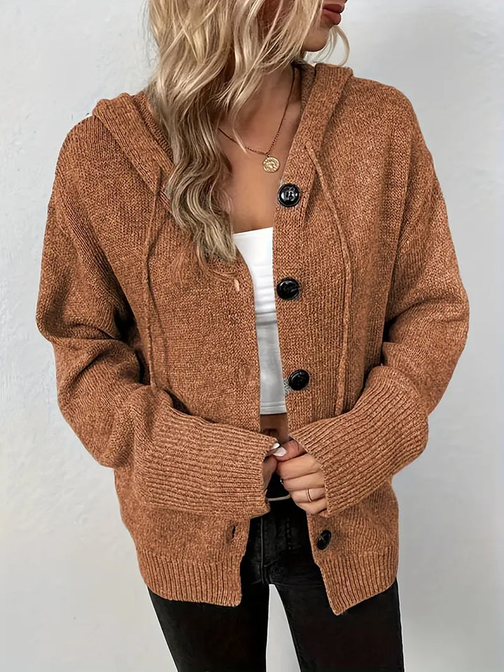 Suthida - Elegante Sudadera Con Capucha y Manga Larga Con Botones