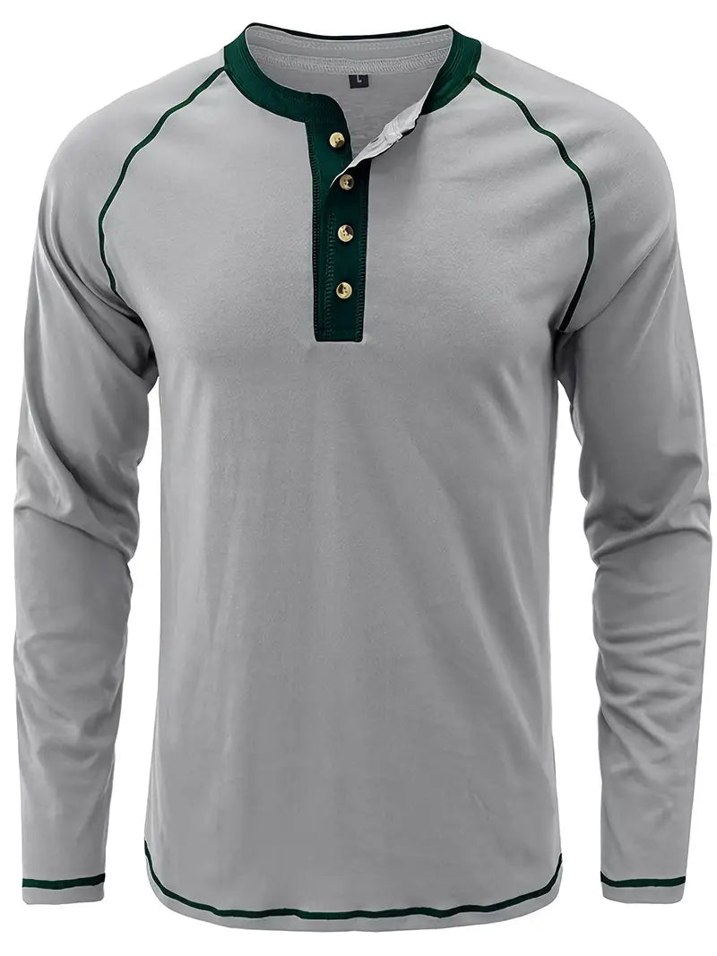 Sharma - Camisa Henley De Manga Larga y Cuello Redondo