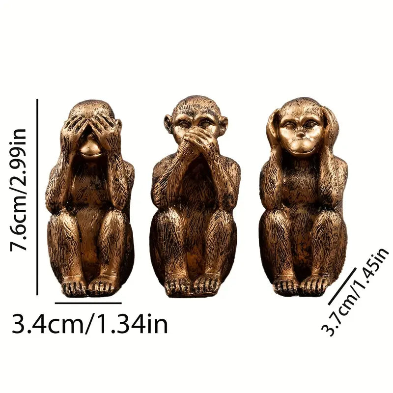 WiseChimp - Set de 3 Esculturas Decorativas De Monos De Resina
