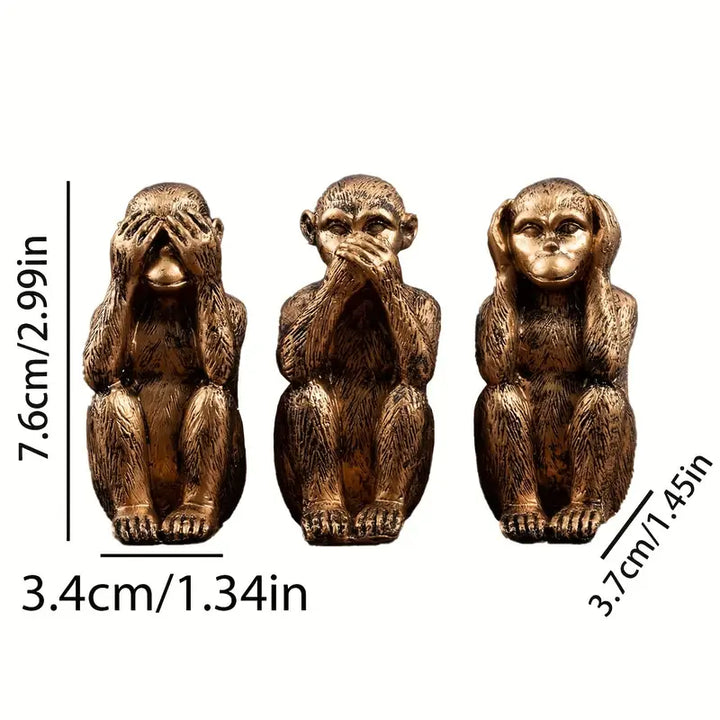 WiseChimp - Set de 3 Esculturas Decorativas De Monos De Resina