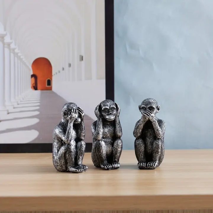 WiseChimp - Set de 3 Esculturas Decorativas De Monos De Resina