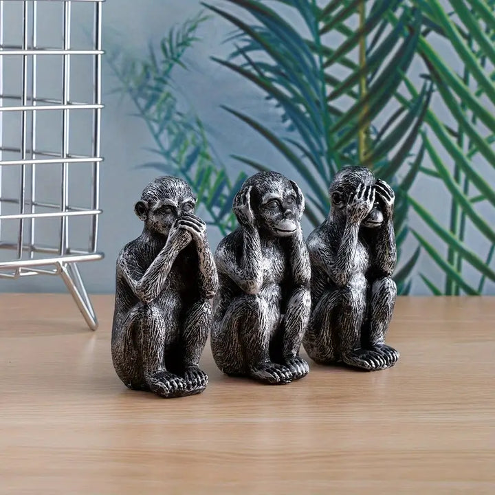 WiseChimp - Set de 3 Esculturas Decorativas De Monos De Resina