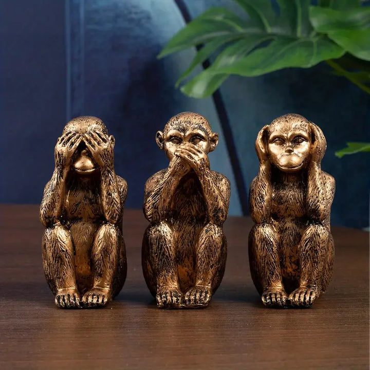WiseChimp - Set de 3 Esculturas Decorativas De Monos De Resina
