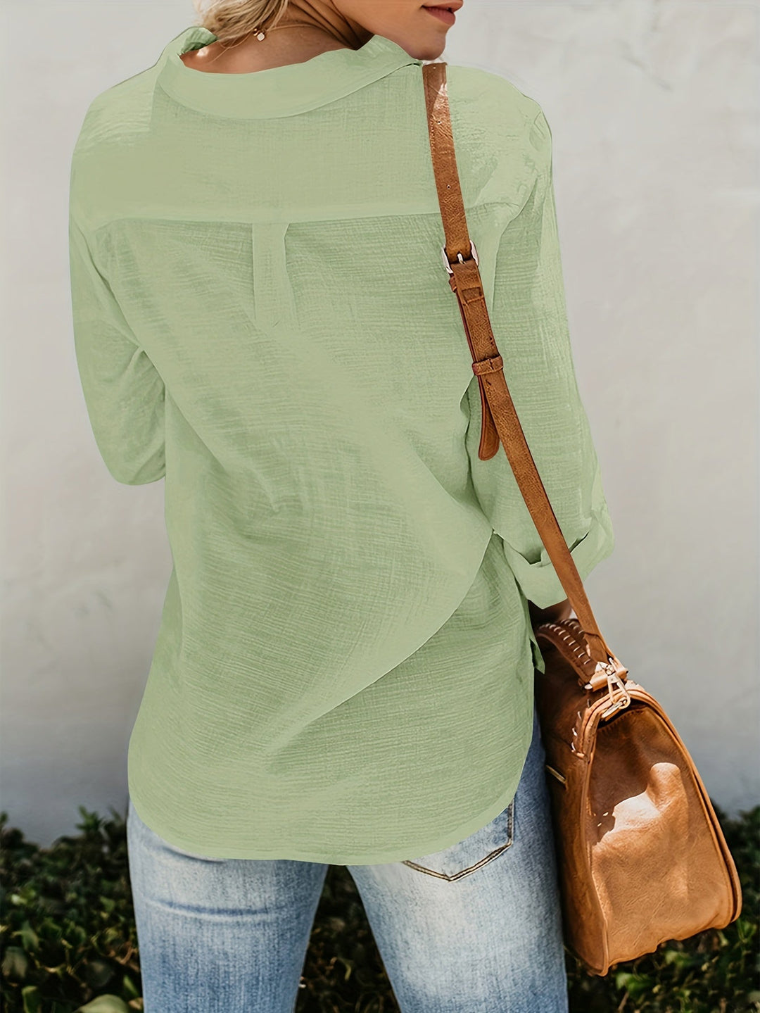 Priscilla - Blusa De Manga Larga Con Cuello En V y Botones En La Parte Delantera
