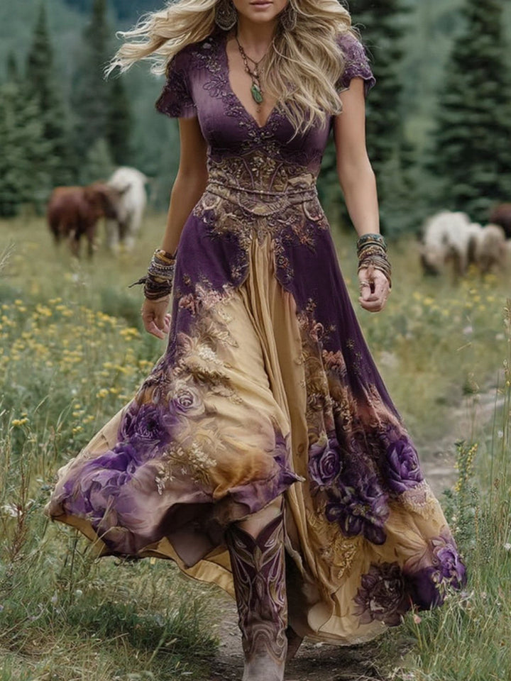 Marcina - Elegante Vestido Largo Con Tonos De Flores