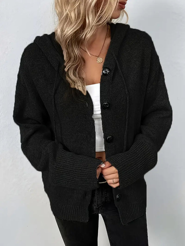 Suthida - Elegante Sudadera Con Capucha y Manga Larga Con Botones