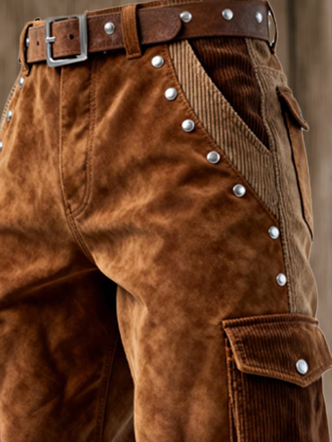 Curran - Pantalón Vintage De Aventura Al Aire Libre Con Costuras De Pana y Borlas