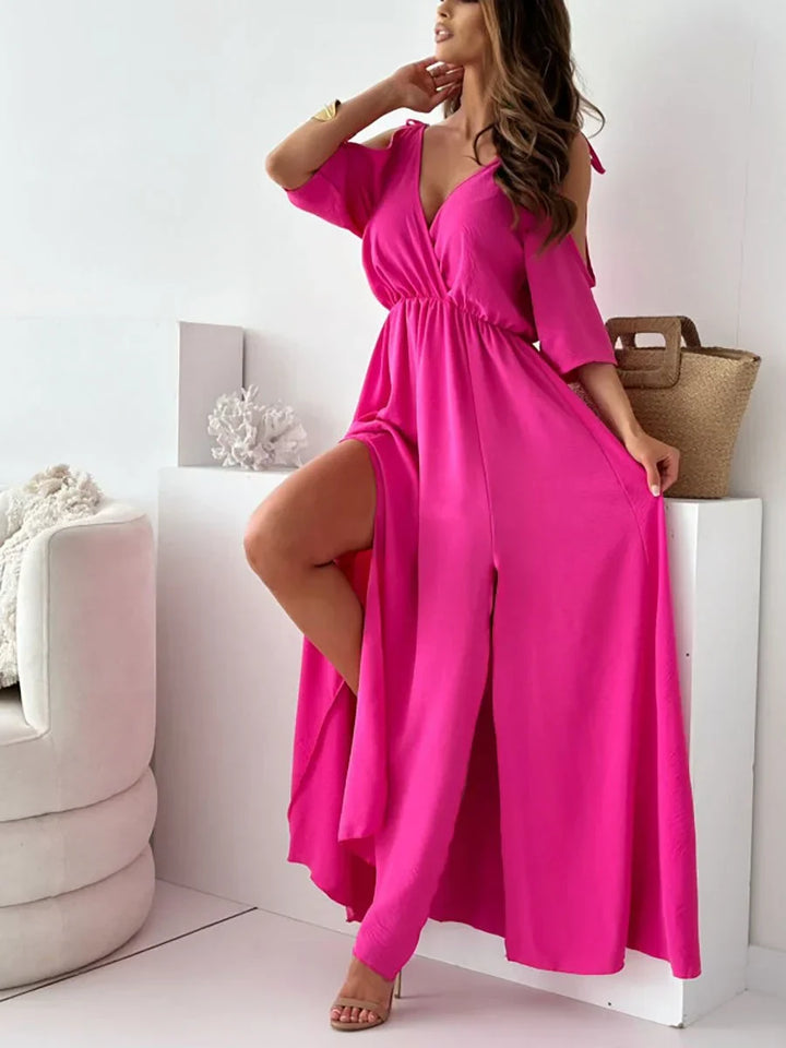 Lene - Vestido Con Hombros Al Aire y Abertura