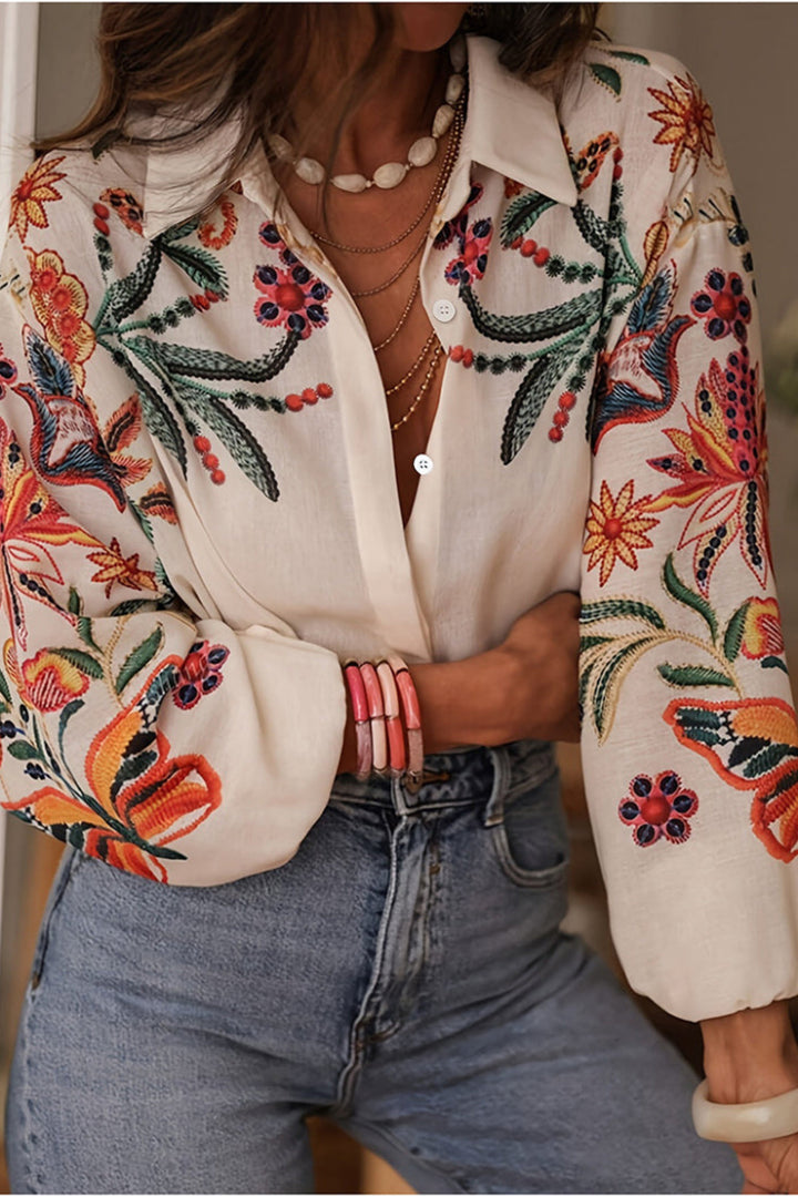 Mariluna - Camisa Informal De Manga Larga Con Estampado De Flores