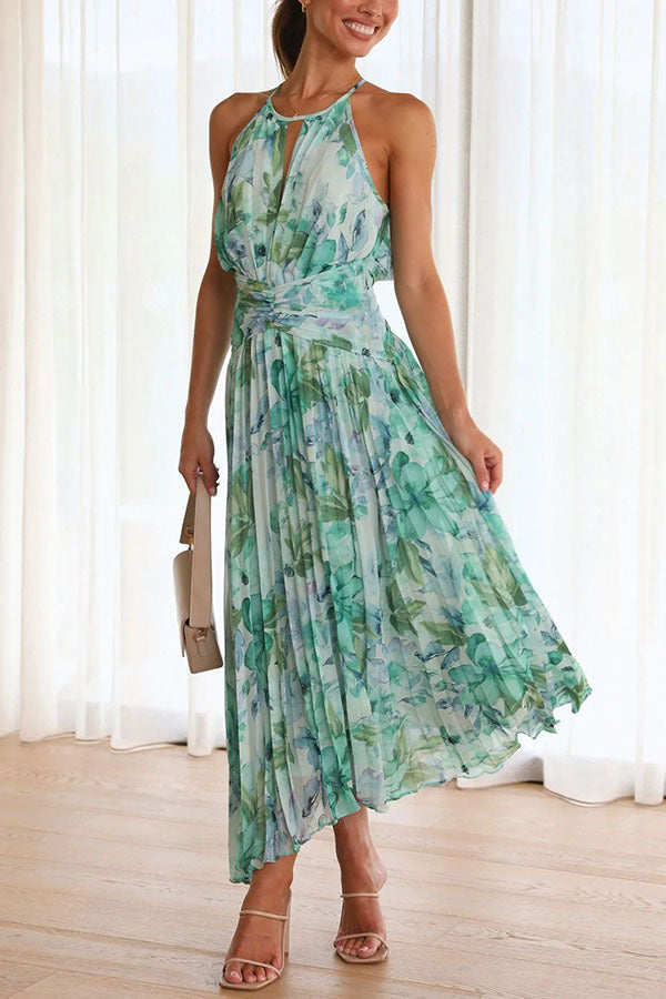 Monyca - Elegante Vestido Midi Floral Y Plisado