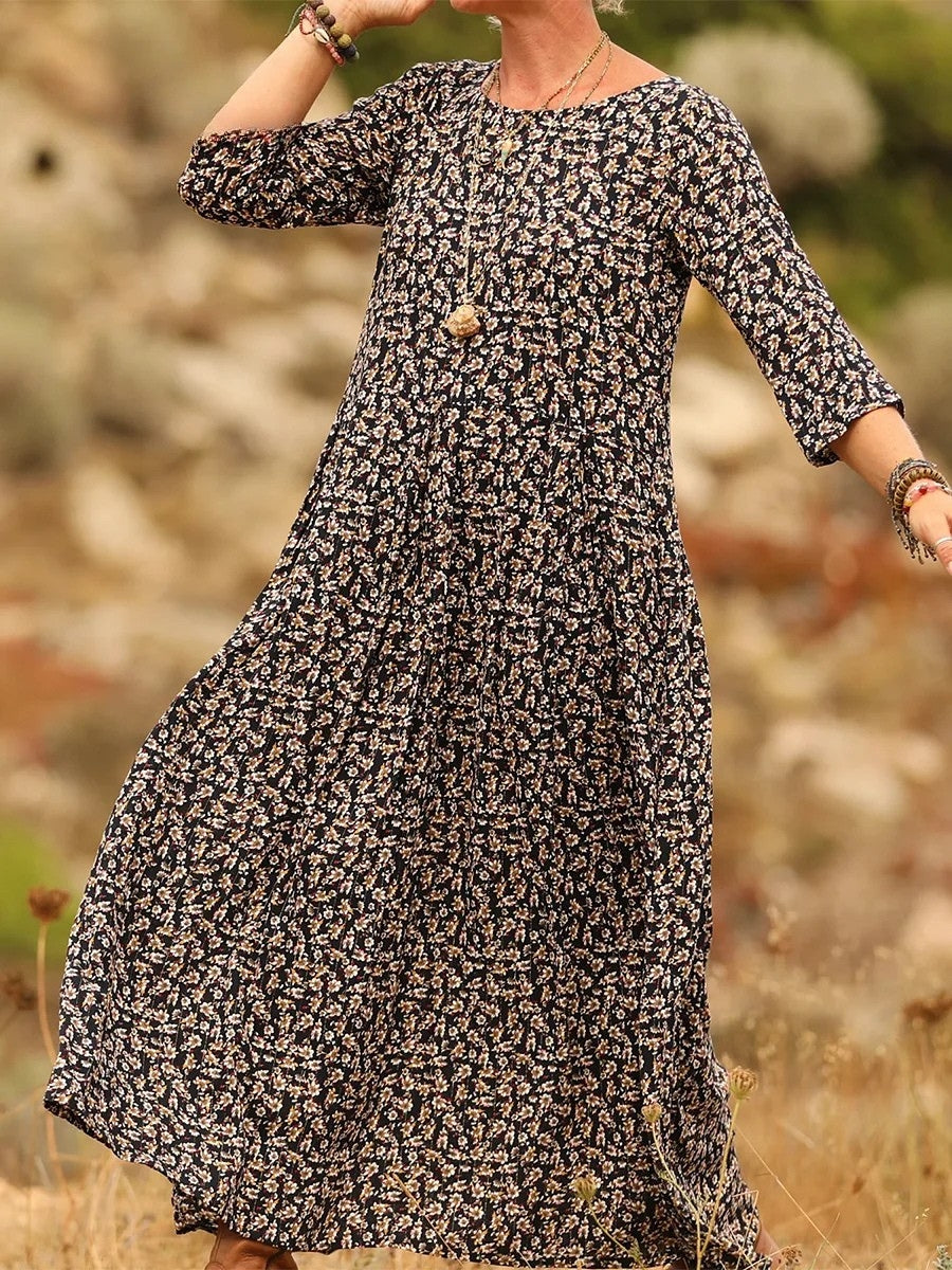 Noellaa - Cómodo Vestido Plisado De Algodón y Lino
