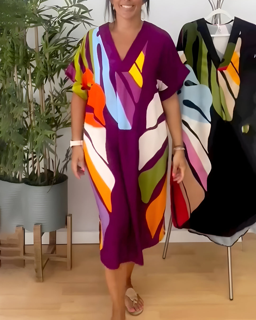 Ailsa - Vestido Informal Con Estampado De Hojas De Colores