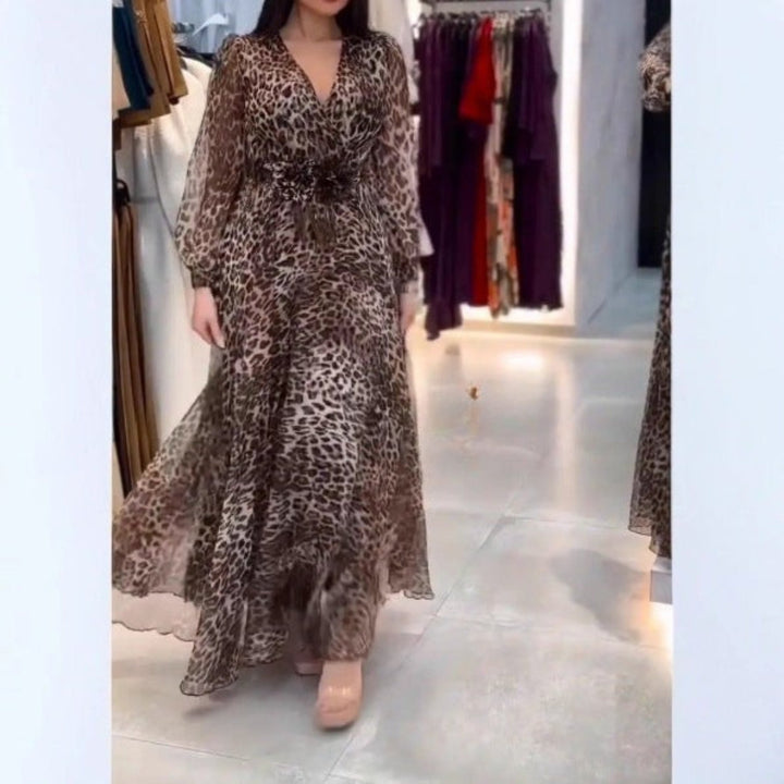 Nalera - Elegante Vestido Largo Con Estampado De Leopardo