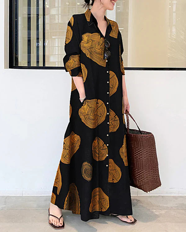 Poleska - Elegante Vestido Largo Estampado De Manga Larga