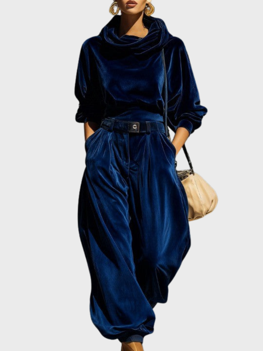 Skaidre - Conjunto Vintage de Sudadera Con Capucha de Terciopelo y Pantalón Holgado