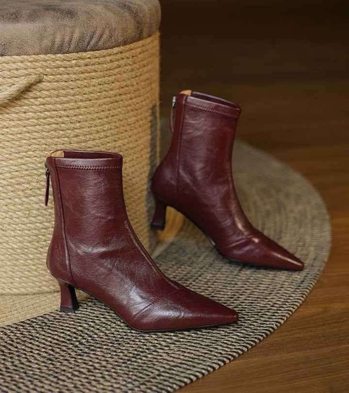 Sanduni - Botines de Cuero Con Tacón Medio
