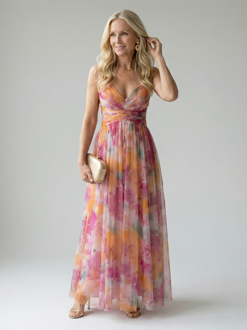 Xeenia - Elegante Vestido Largo De Gasa Con Aberturas