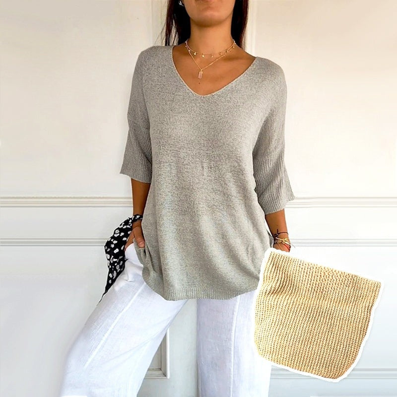 Anjela - Camisa Informal De Punto Con Cuello En V