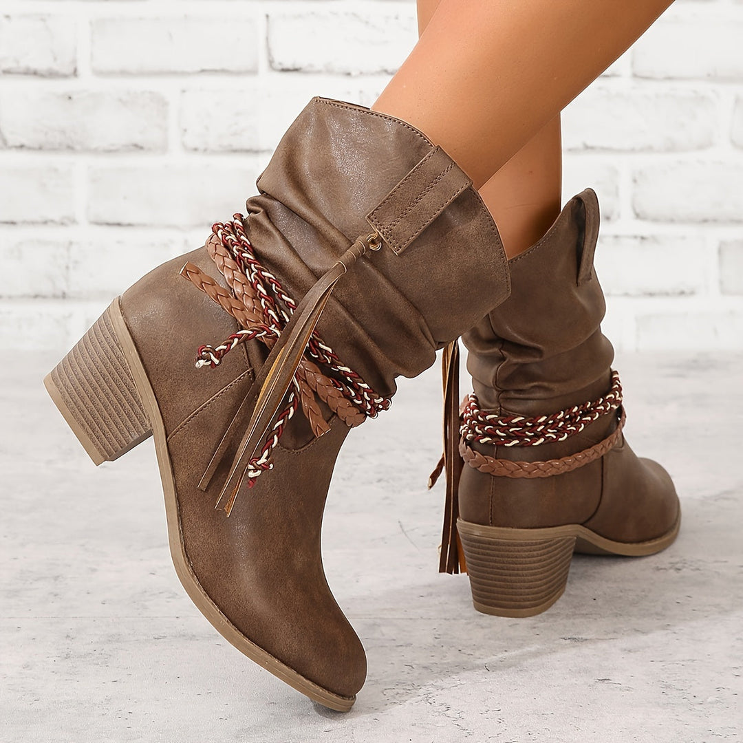 Asenath - Botas Elegantes Con Tacón Grueso Y Cordones