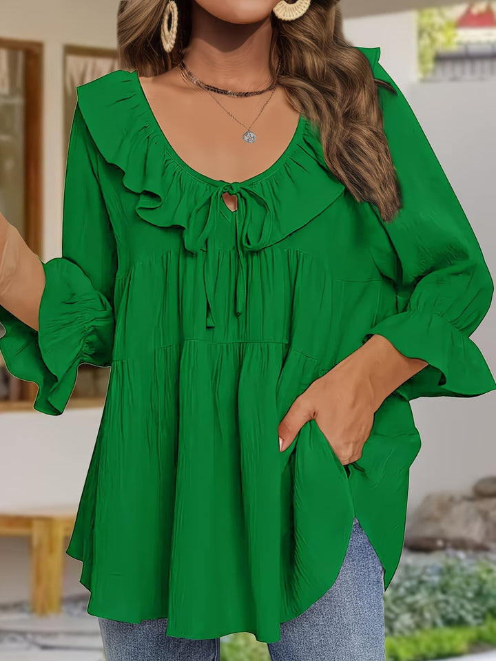 Garbine - Blusa Elegante Con Cuello De Volantes
