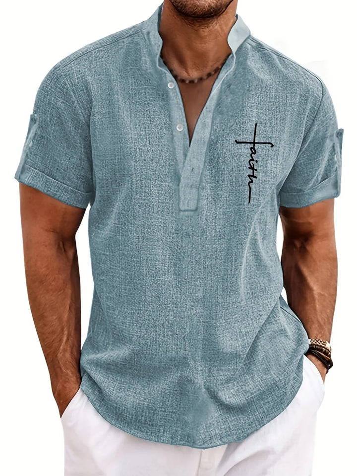 Elliott - Elegante Manga Corta Camisa Con Cuello Alto
