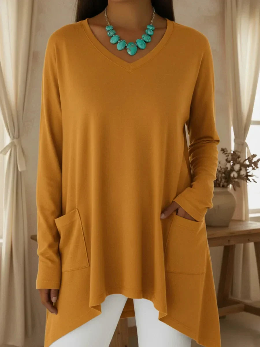 Boglarka - Jersey Holgado Con Cuello En V y Bajo Irregular