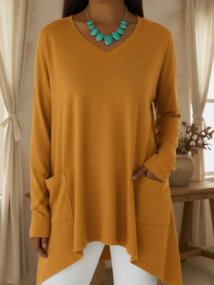 Boglarka - Jersey Holgado Con Cuello En V y Bajo Irregular