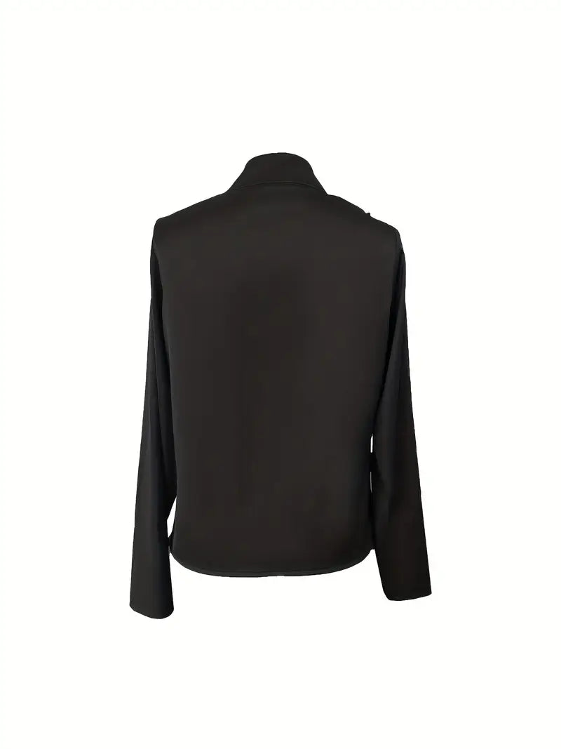 Nalora - Blusa De Satén Con Cuello En V y Detalle Fruncido