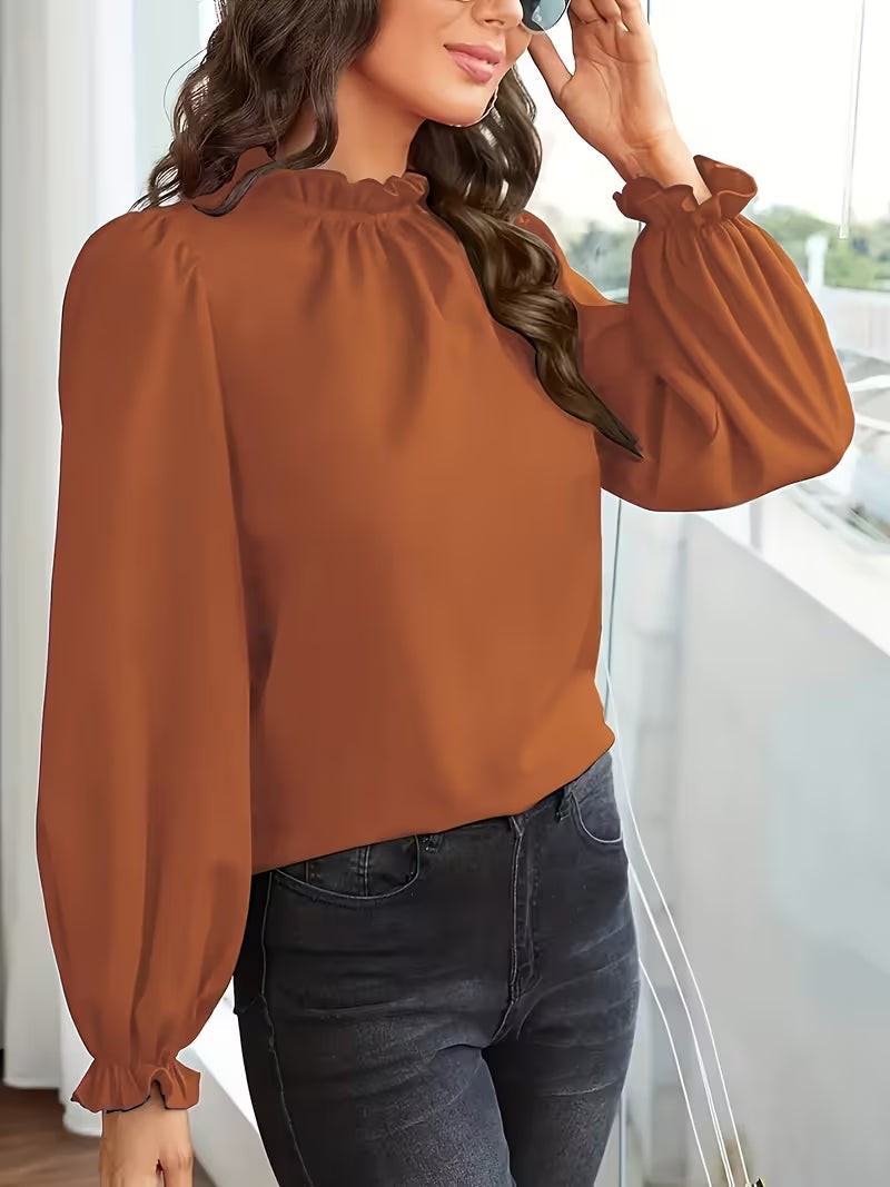 Aurelija - Blusa Con Cuello Con Volantes y Mangas Abullonadas