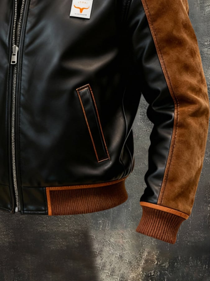 Bjorn - Chaqueta Vintage De Cuero Con Parches