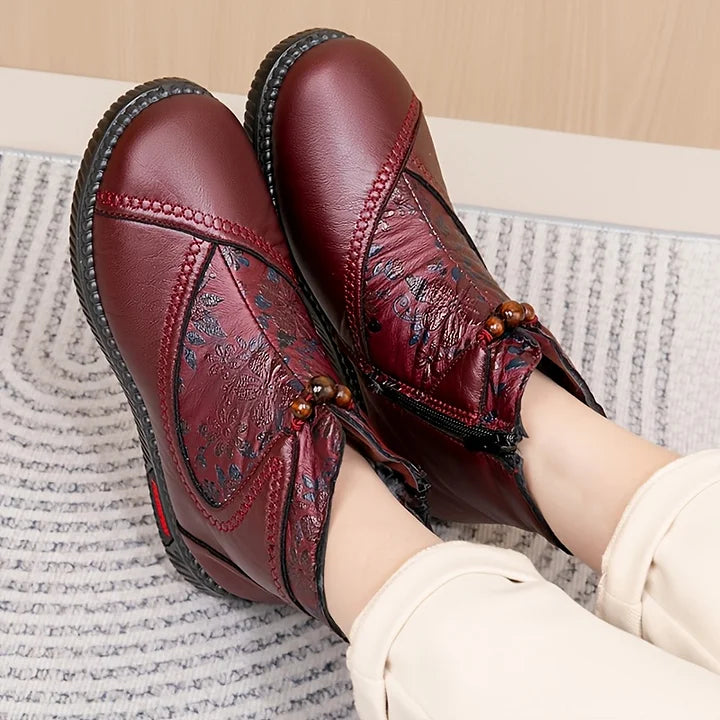 Robbie - Botines Vintage De Cuero Con Estampado Floral