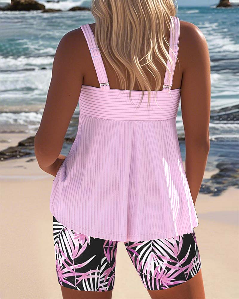 Varyla - Top de Tankini a Rayas con Pantalón Corto de Playa Estampado