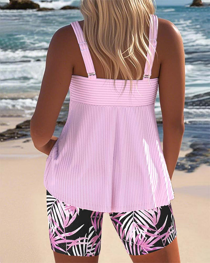 Varyla - Top de Tankini a Rayas con Pantalón Corto de Playa Estampado