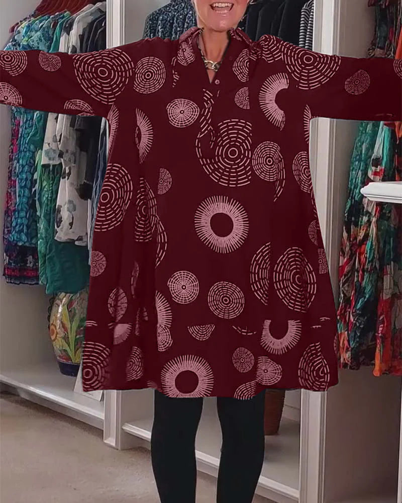 Marina - Vestido Camisero De Manga Larga Con Estampado Circular
