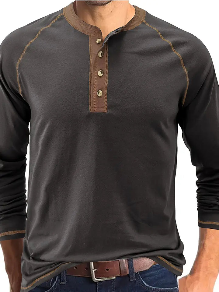 Sharma - Camisa Henley De Manga Larga y Cuello Redondo