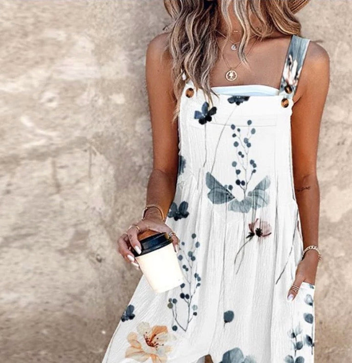 Nerys - Elegante Mono Sin Mangas y Estampado De Flores