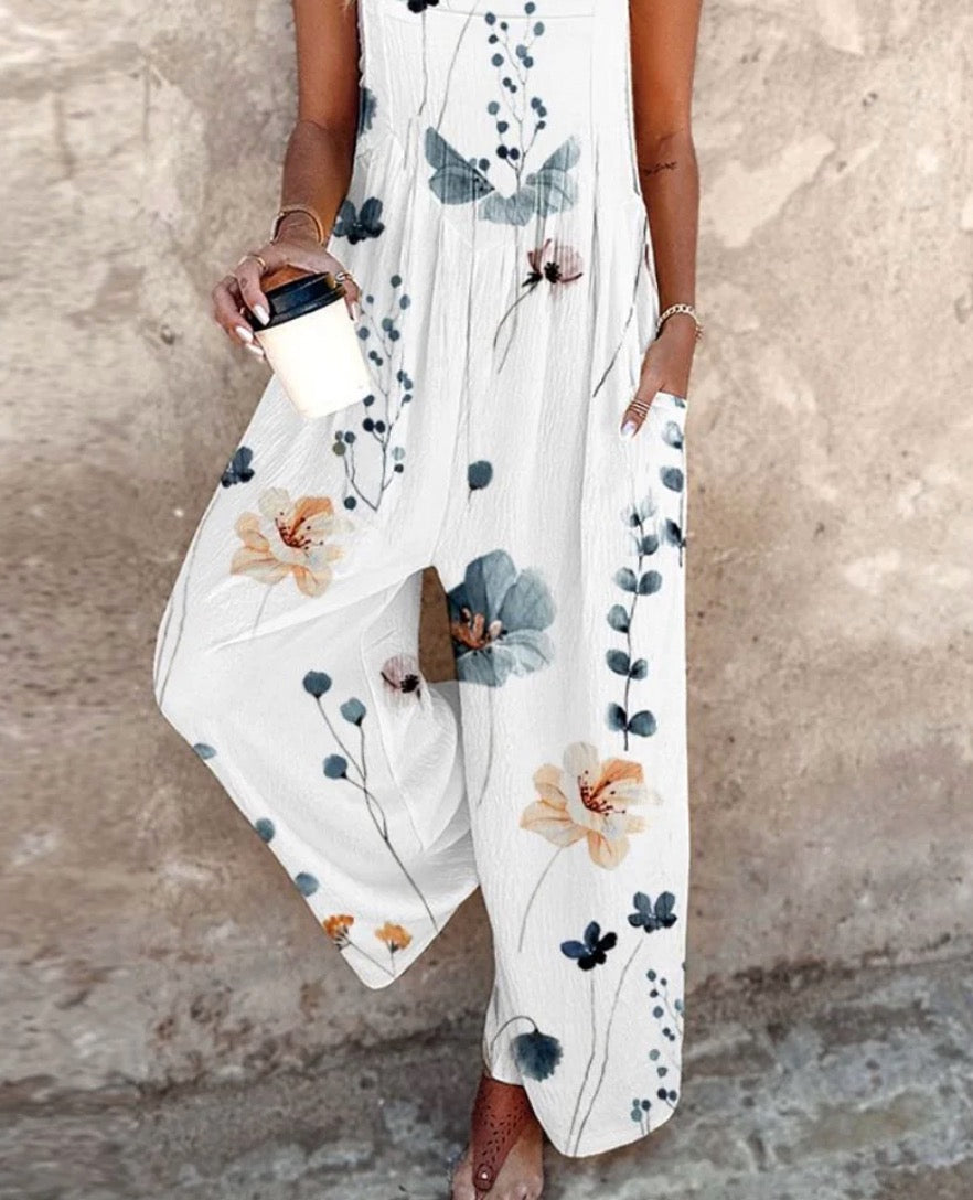 Nerys - Elegante Mono Sin Mangas y Estampado De Flores