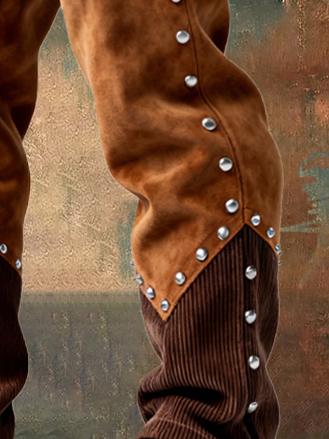 Overton - Pantalón Vintage De Aventura Al Aire Libre Con Costuras De Pana y Flecos