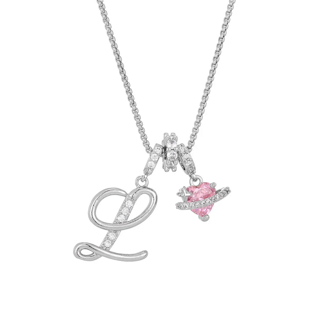 Nerute - Collar Con Inicial y Colgante de Corazón Rosa