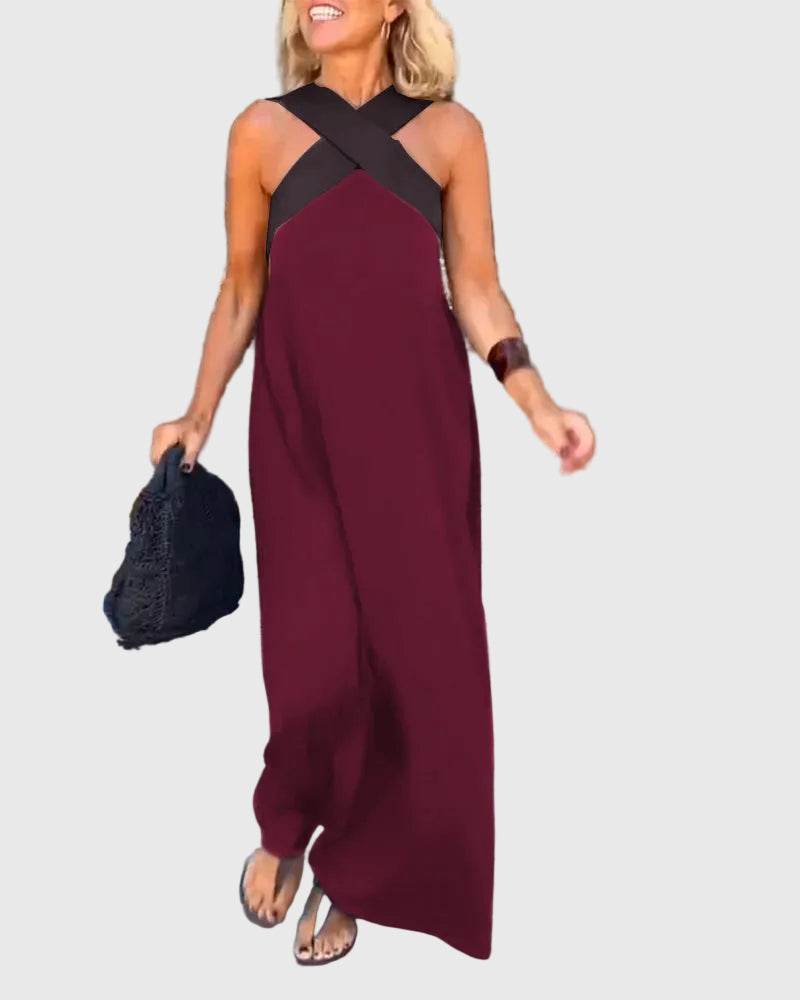 Frederikke - Elegante Vestido Largo Con Cuello Cruzado