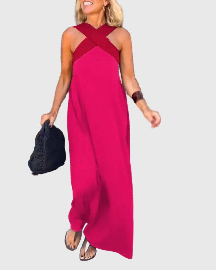 Frederikke - Elegante Vestido Largo Con Cuello Cruzado
