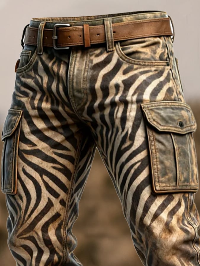 Duckett - Pantalón Vintage Con Estampado De Cebra y Múltiples Bolsillos